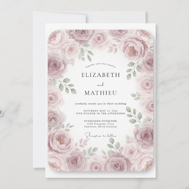 Convites Casamento com Vinha Rosa Suave (Frente)