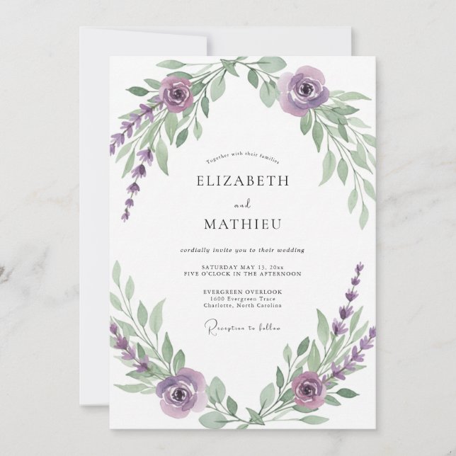 Convites Casamento com Vinha Violeta de Ámbar (Frente)