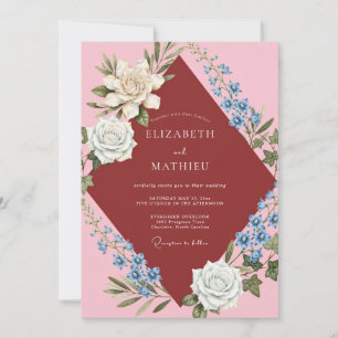 Convites Casamento com Vinho Rosado e Flor Silvestre