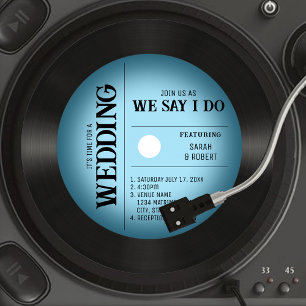 Convites Casamento com Vintage Blue Vignette Vinyl Record