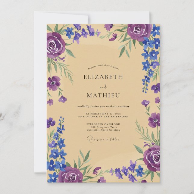 Convites Casamento com Violet Champagne Wisteria (Frente)