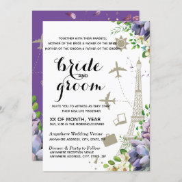 Convites Casamento com Violet Floral e Viagem Themed