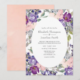 Convites Casamento com Violeta, Ameixa e Blush Floral