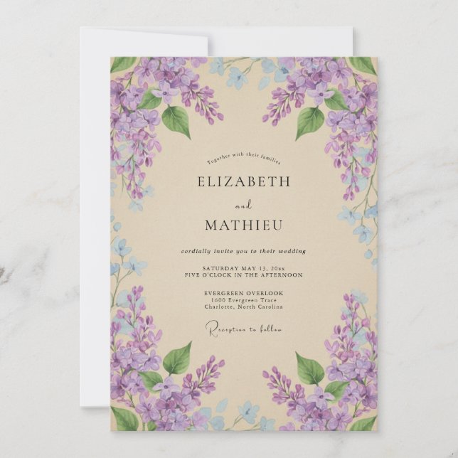 Convites Casamento com Violeta Pálida Wisteria (Frente)