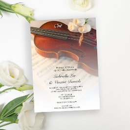 Convites Casamento com Violino Clássico e Rosas Brancas