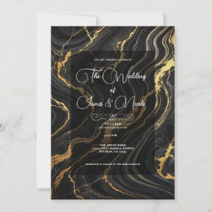 Convites Casamento com visual de mármore preto dourado Chic