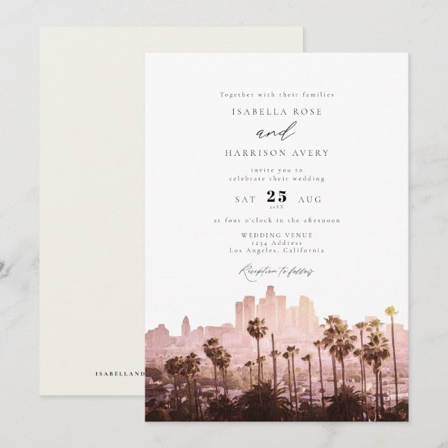Convites Casamento com Watercolor LA Los Angeles California (Frente/Verso)