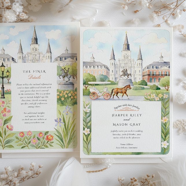 Convites Casamento com Watercolor New Orleans (Criador carregado)