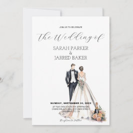 Convites Casamento com Watercolor Newlyweds