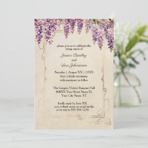 Convites Casamento com Wisteria em Aquarela sobre Pergaminh