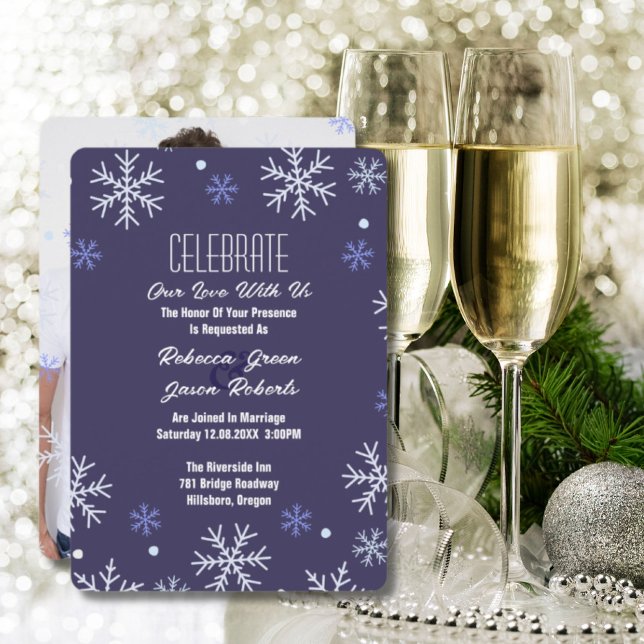 Convites Casamento com Wonderland de inverno, Floco de Neve (Blue snowflakes Christmas Holiday Winter Wedding Invitations)