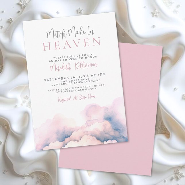 Convites Casamento Combinado no Céu Chá de Noiva Rosa (Match Made In Heaven Pink Bridal Shower Invitation)