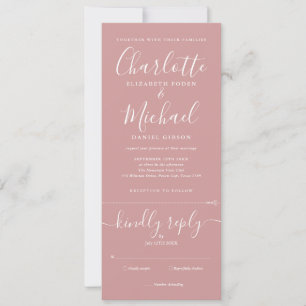 Convites Casamento Completo com Elegante Grafia Rosa Empoei