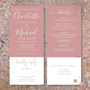 Convites Casamento Completo com Elegante Script Rosa Empoei