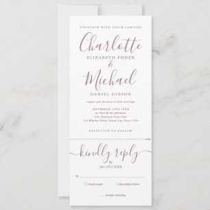Convites Casamento Completo em Script Rosa Elegante