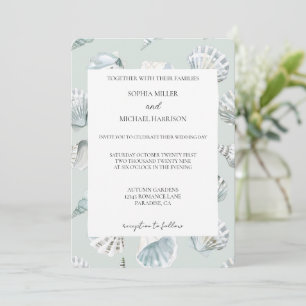 Convites Casamento Conchas de Praia Azul Menta Chic