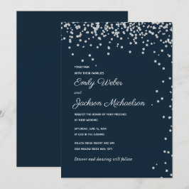 Convites Casamento Confete Diamante Prata Azul Marinho