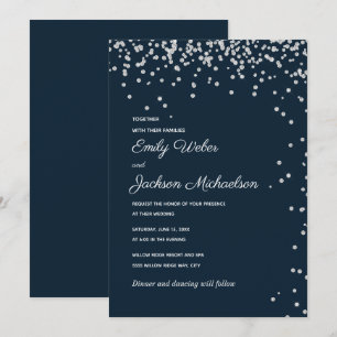 Convites Casamento Confete Diamante Prata Azul Marinho