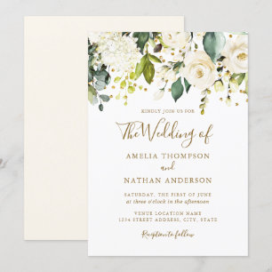 Convites Casamento Confete Dourado Floral Branco