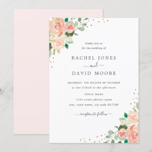 Convites Casamento Confete Floral Aguarela Bege Rosado