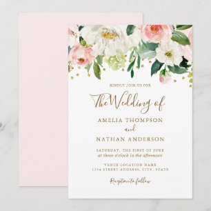 Convites Casamento Confete Floral Rosa Dourado Pêssego