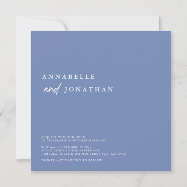 Convites Casamento Contemporâneo Branco Azul Moderno (Frente)