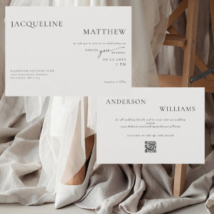 Convites Casamento Contemporâneo Forever You Código QR Bege