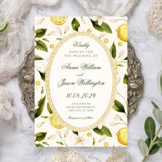 Convites Casamento contínuo amarelo limão floral (Criador carregado)