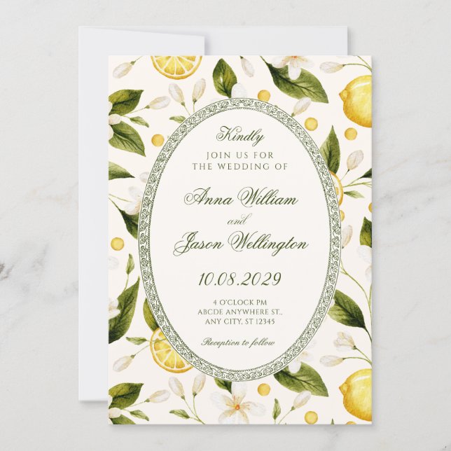 Convites Casamento contínuo amarelo limão floral (Frente)
