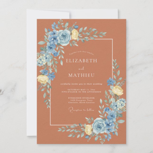Convites Casamento Copper Azure Ranunculus Eucalyptus (Frente)