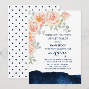 Convites Casamento cor-de-água, cor-de-rosa e Marinho