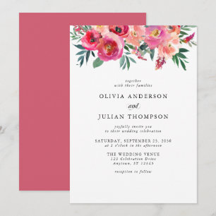 Convites Casamento Cor de Água Floral Rosa e Blush