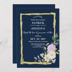 Convites Casamento Cor-de-Rosa Azul Brilhante Dourado e Azu