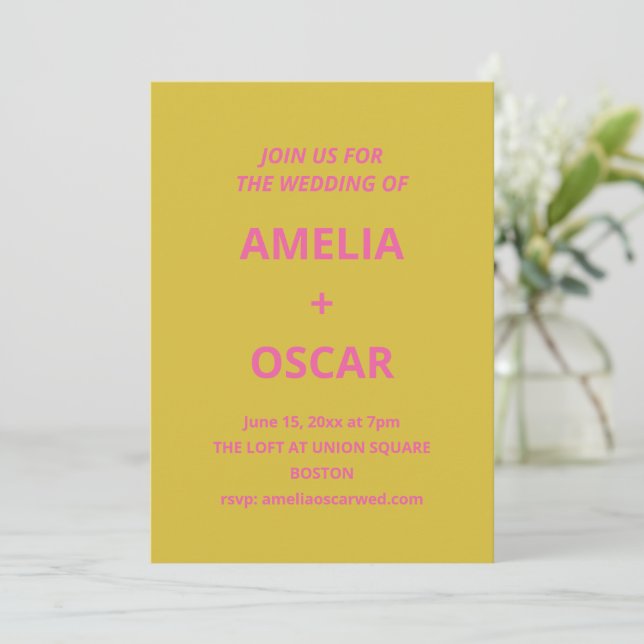 Convites Casamento Cor-de-Rosa Chartreuse Amarelo Moderno e (Em pé/Frente)