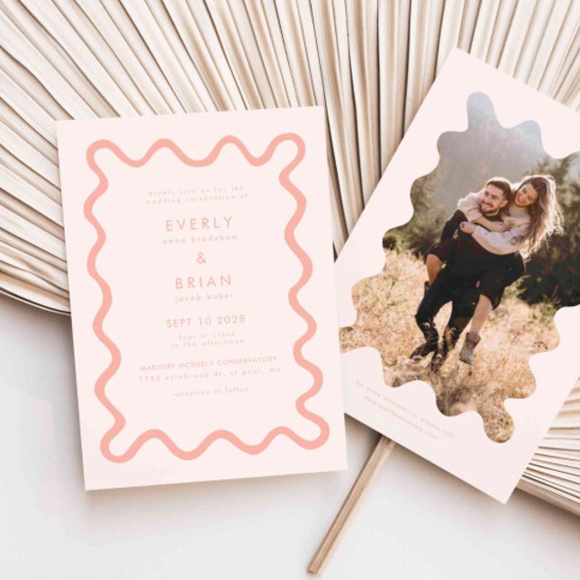 Convites Casamento Cor-de-rosa com Linhas de Desenho Pincel (Criador carregado)