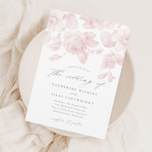 Convites Casamento Cor-de-rosa com Script Floral Elegante