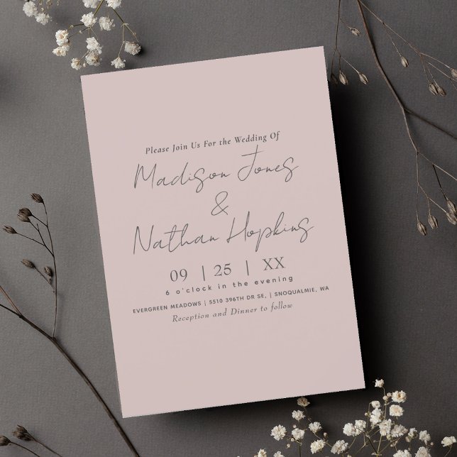 Convites Casamento Cor-de-Rosa com Script Moderno Mínimo (Criador carregado)