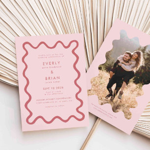 Convites Casamento Cor-de-rosa com trama de mão Quirky