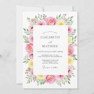 Convites Casamento Cor-de-Rosa e Amarelo Caprichoso de Prim