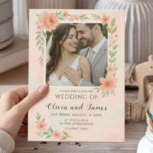 Convites Casamento Cor-de-Rosa Esbranquiçada com Quadro Flo