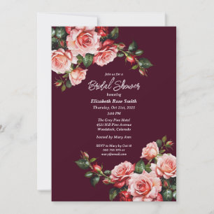 Convites Casamento cor-de-rosa escuro e rosas vermelhas bur