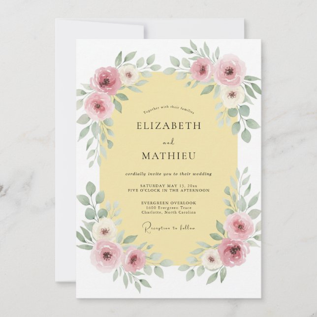 Convites Casamento Cor-de-Rosa Etéreo de Primavera (Frente)