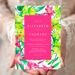 Convites Casamento Cor-de-Rosa Floral em Aquarela