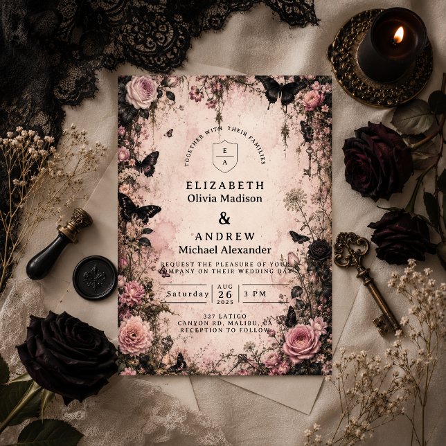 Convites Casamento Cor-de-Rosa Gótico Temperamental (Criador carregado)