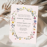 Convites Casamento Cor-de-rosa-pincel Elegante<br><div class="desc">Convites florais elegantes com detalhes de seu casamento cercados por um quadro oval de flores silvestres e folhagem de cor d'água em tons de rosa, amarelo, roxo, azul e verde com um fundo rosado. Os convites ao contrário mostram um buquê de flores silvestres coloridas e verde. Os convites para casamento...</div>