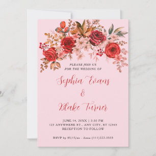 Convites Casamento Cor-de-Rosa Suave Floral das Rosas verme