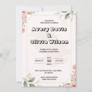 Convites Casamento cor-de-rosa, verde e aquarela