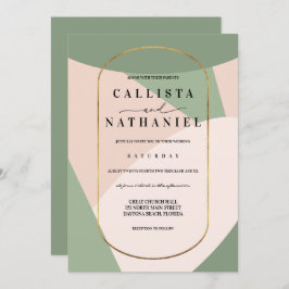 Convites Casamento Cor-de-Rosa Verde Sage Geométrico Modern