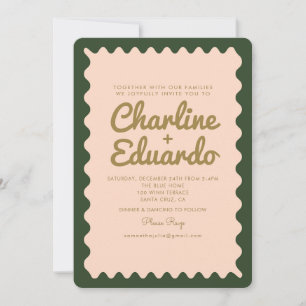 Convites Casamento Cor-de-rosa Verde-Vazio Retro