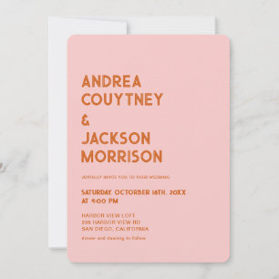 Convites Casamento Cor-de-Rosa Vermelho Laranja Groovy Retr